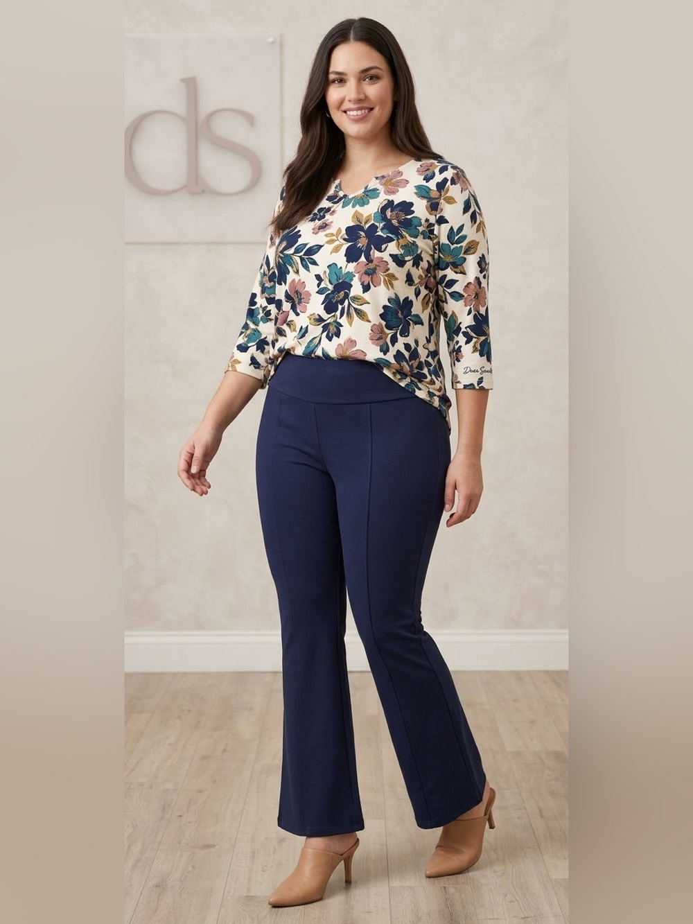 Dear Scarlett Magic Pants 2X Navy Flare Ponte Pants